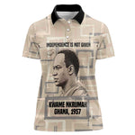Kwame Nkrumah Women Polo Shirt with Raised Fist Design and Independence Quote Ghana 1957 Tribute - African Pride