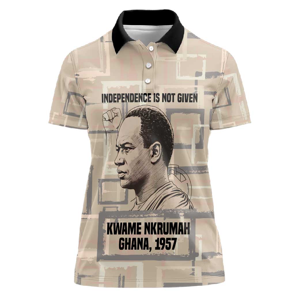 Kwame Nkrumah Women Polo Shirt with Raised Fist Design and Independence Quote Ghana 1957 Tribute - African Pride