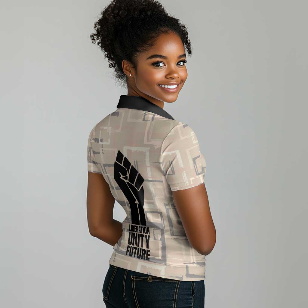 Kwame Nkrumah Women Polo Shirt with Raised Fist Design and Independence Quote Ghana 1957 Tribute - African Pride