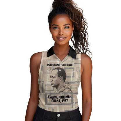 Kwame Nkrumah Women Sleeveless Polo Shirt with Raised Fist Design and Independence Quote Ghana 1957 Tribute - African Pride
