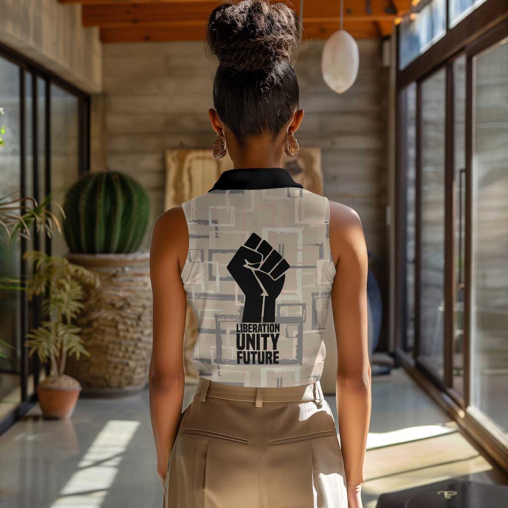 Kwame Nkrumah Women Sleeveless Polo Shirt with Raised Fist Design and Independence Quote Ghana 1957 Tribute - African Pride