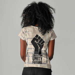 Kwame Nkrumah Women V-Neck T-Shirt with Raised Fist Design and Independence Quote Ghana 1957 Tribute - African Pride