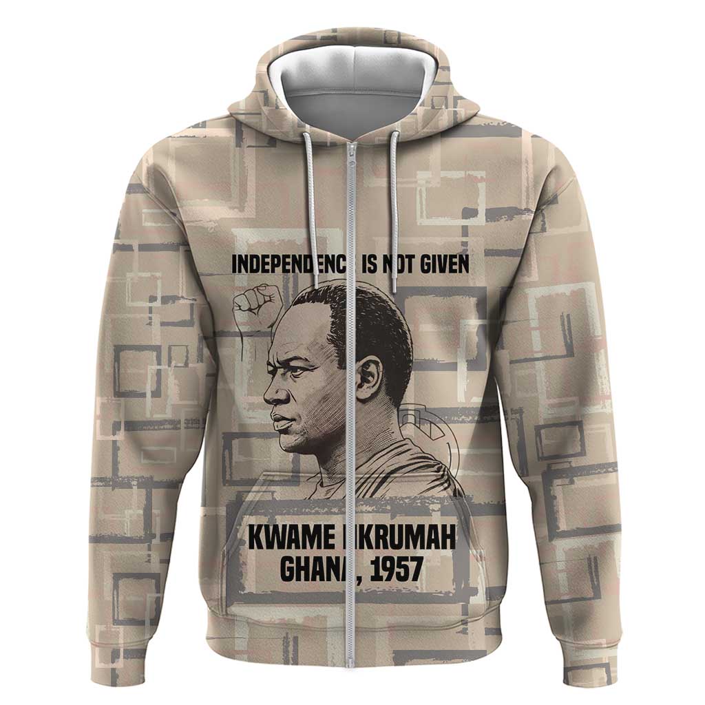Kwame Nkrumah Zip Hoodie with Raised Fist Design and Independence Quote Ghana 1957 Tribute - African Pride