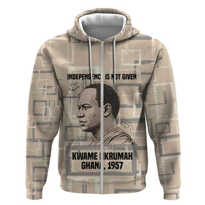 Kwame Nkrumah Zip Hoodie with Raised Fist Design and Independence Quote Ghana 1957 Tribute - African Pride
