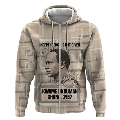 Kwame Nkrumah Zip Hoodie with Raised Fist Design and Independence Quote Ghana 1957 Tribute - African Pride