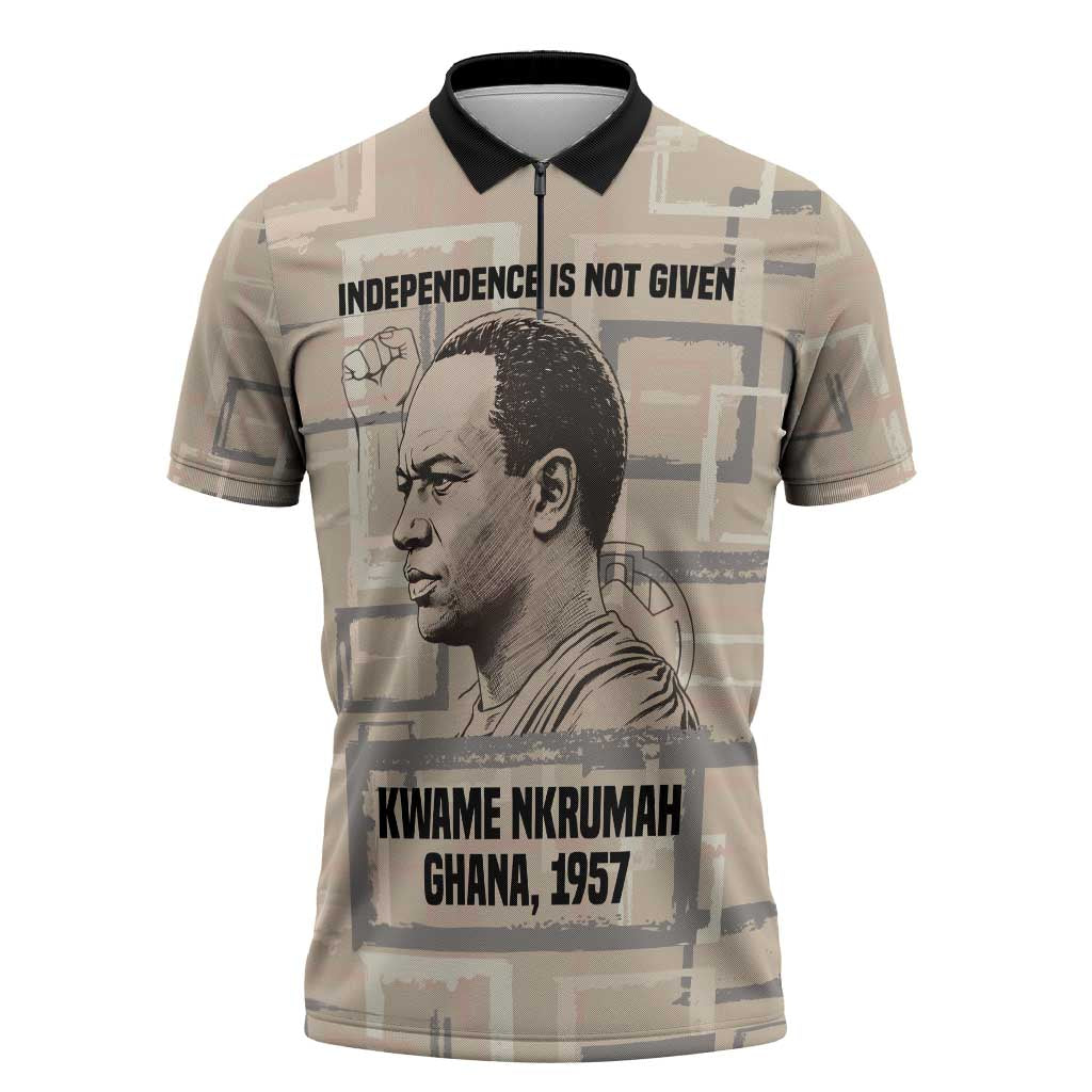 Kwame Nkrumah Zipper Polo Shirt with Raised Fist Design and Independence Quote Ghana 1957 Tribute - African Pride