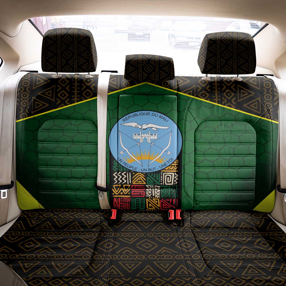 Mali Map Back Car Seat Cover Vulture in Gliding Flight - African Patterns Design