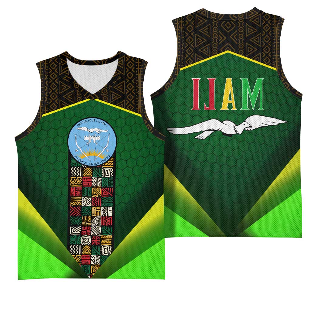 Mali Map Basketball Jersey Vulture in Gliding Flight - African Patterns Design - African Pride