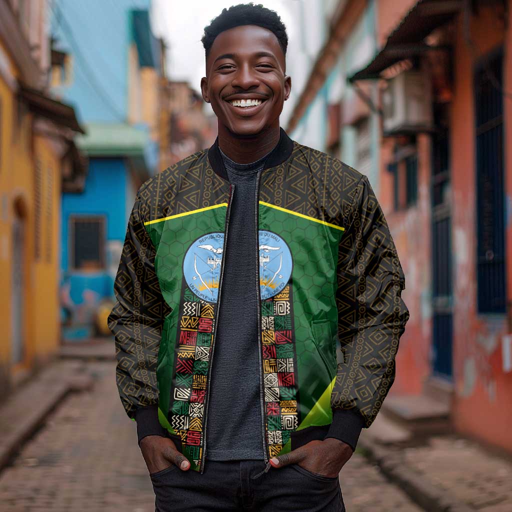 Mali Map Bomber Jacket Vulture in Gliding Flight - African Patterns Design