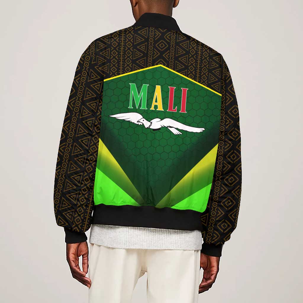 Mali Map Bomber Jacket Vulture in Gliding Flight - African Patterns Design