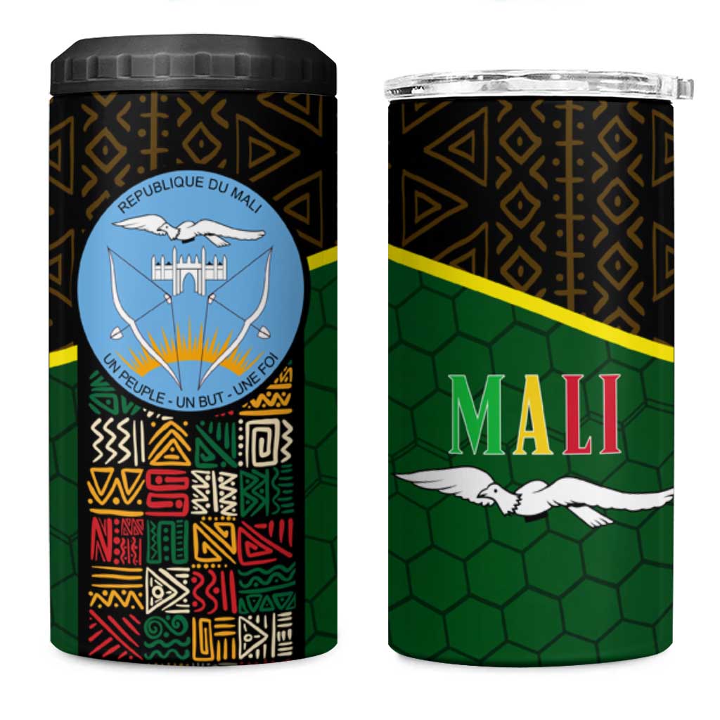 Mali Map 4 in 1 Can Cooler Tumbler Vulture in Gliding Flight - African Patterns Design