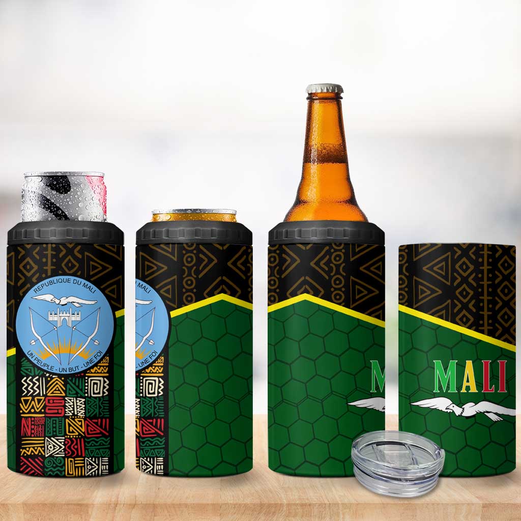 Mali Map 4 in 1 Can Cooler Tumbler Vulture in Gliding Flight - African Patterns Design