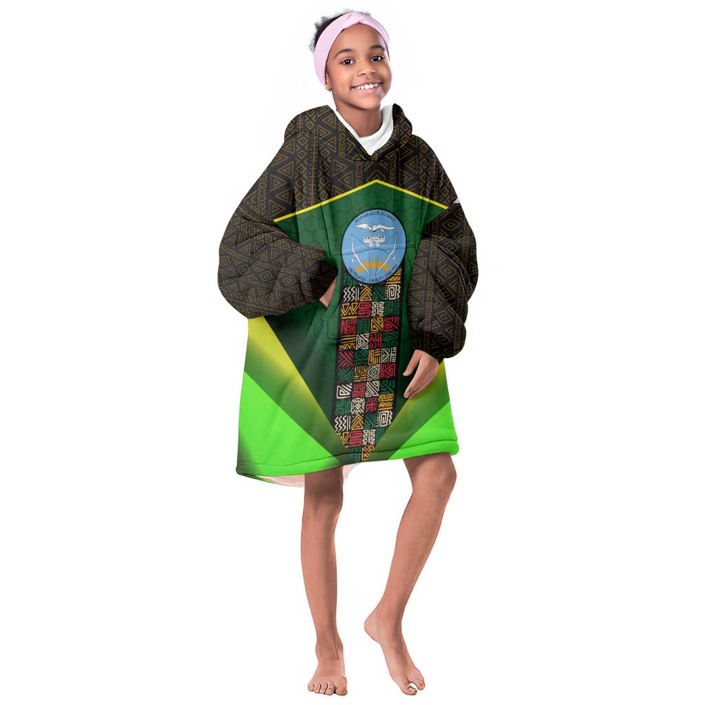 Mali Map Kid Wearable Blanket Hoodie Vulture in Gliding Flight - African Patterns Design