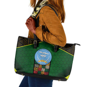 Mali Map Leather Tote Bag Vulture in Gliding Flight - African Patterns Design