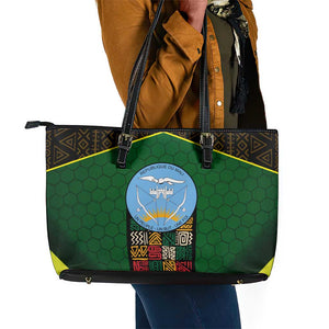 Mali Map Leather Tote Bag Vulture in Gliding Flight - African Patterns Design
