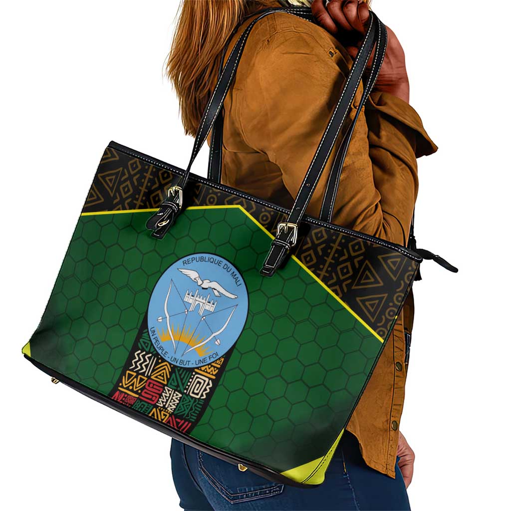Mali Map Leather Tote Bag Vulture in Gliding Flight - African Patterns Design