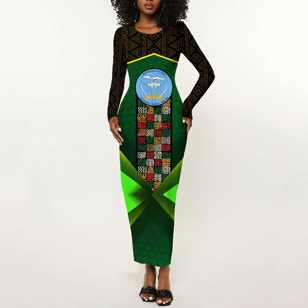 Mali Map Long Sleeve Bodycon Dress Vulture in Gliding Flight - African Patterns Design TS04
