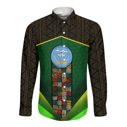 Mali Map Long Sleeve Button Shirt Vulture in Gliding Flight - African Patterns Design