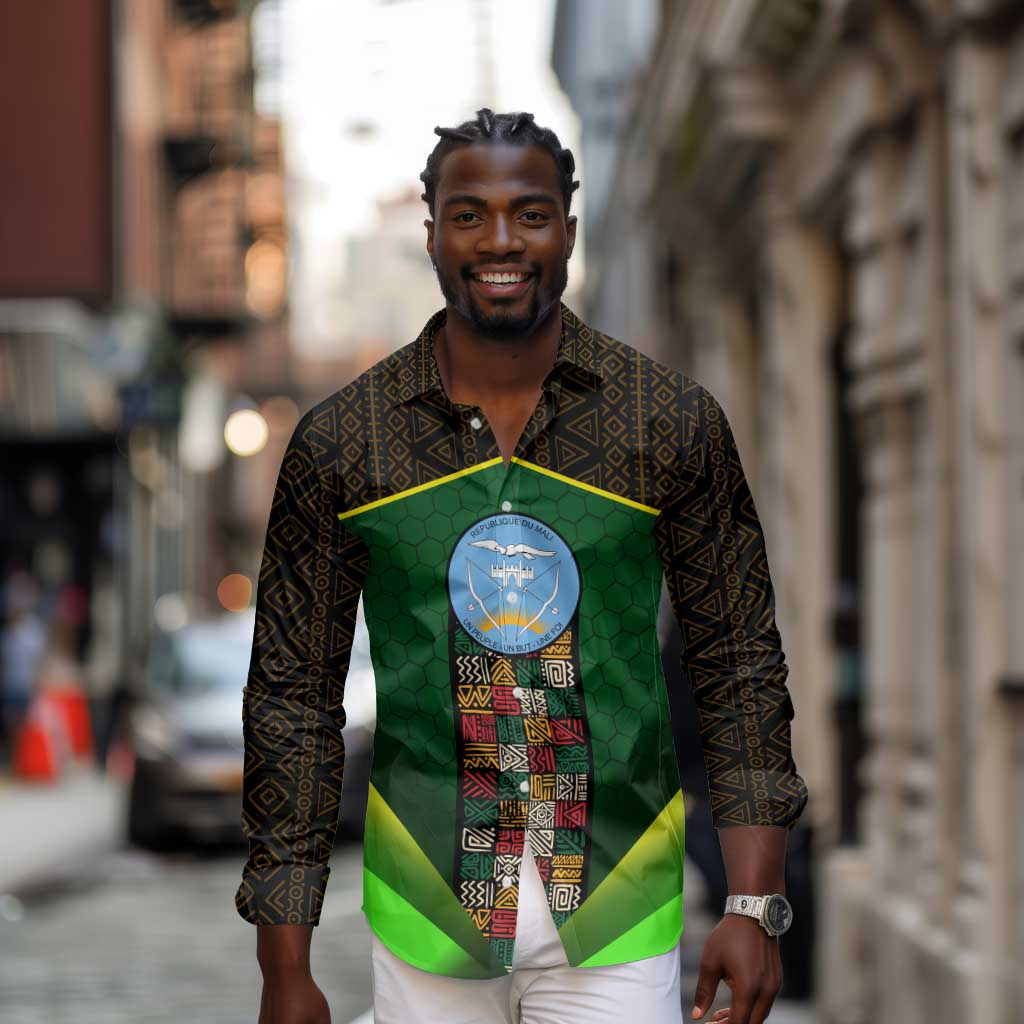 Mali Map Long Sleeve Button Shirt Vulture in Gliding Flight - African Patterns Design