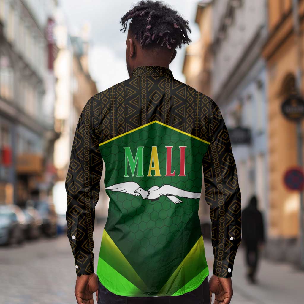 Mali Map Long Sleeve Button Shirt Vulture in Gliding Flight - African Patterns Design