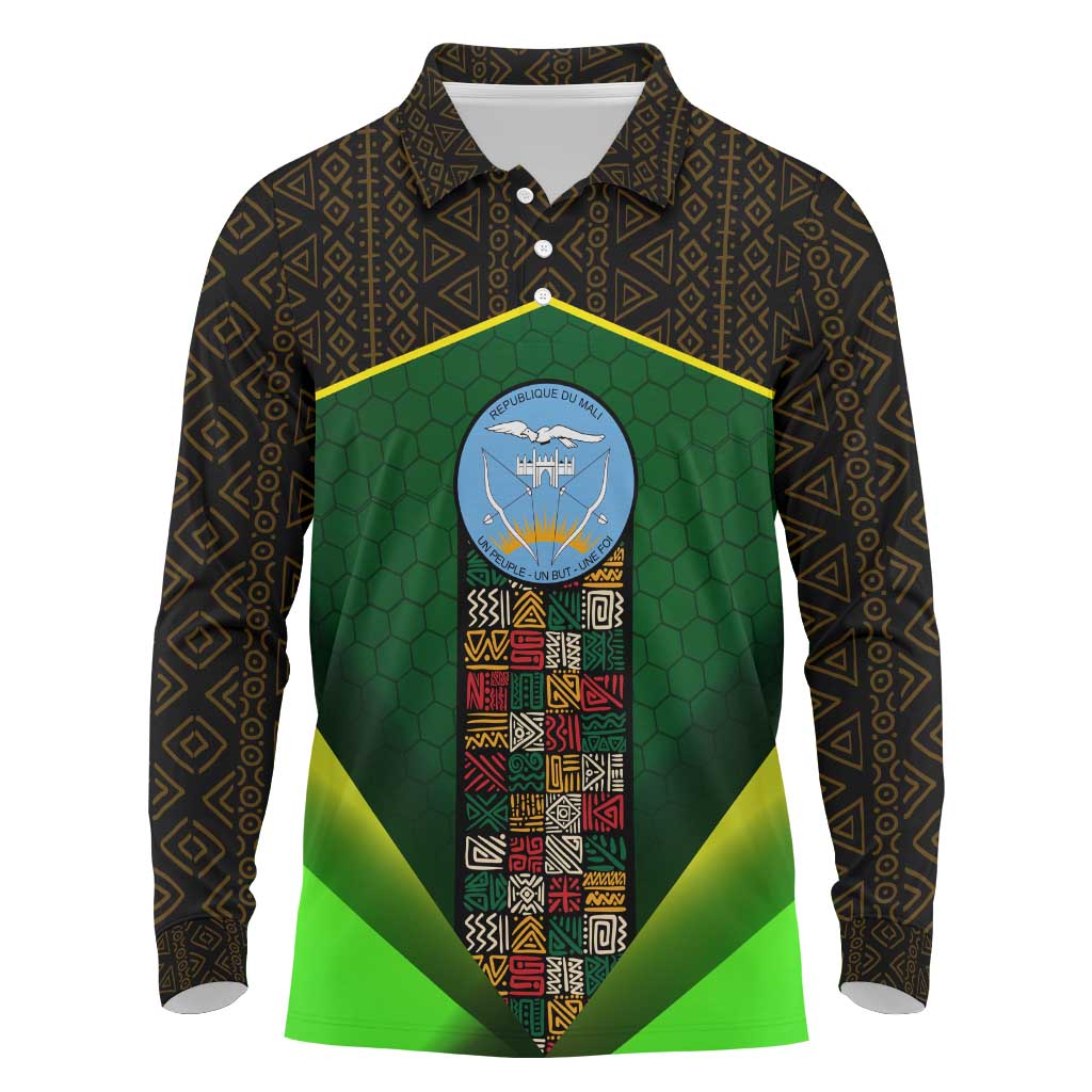Mali Map Long Sleeve Polo Shirt Vulture in Gliding Flight - African Patterns Design
