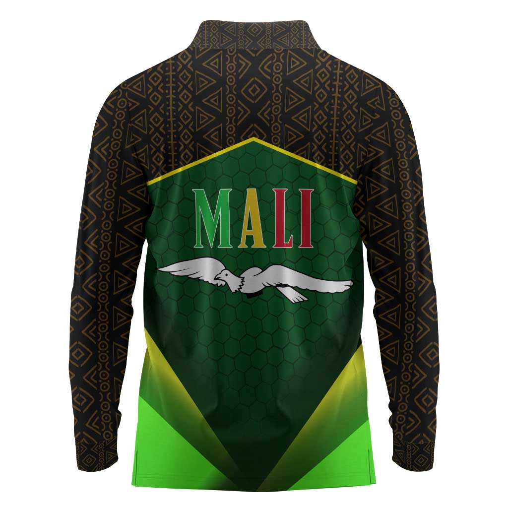 Mali Map Long Sleeve Polo Shirt Vulture in Gliding Flight - African Patterns Design