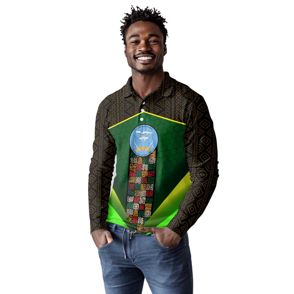 Mali Map Long Sleeve Polo Shirt Vulture in Gliding Flight - African Patterns Design