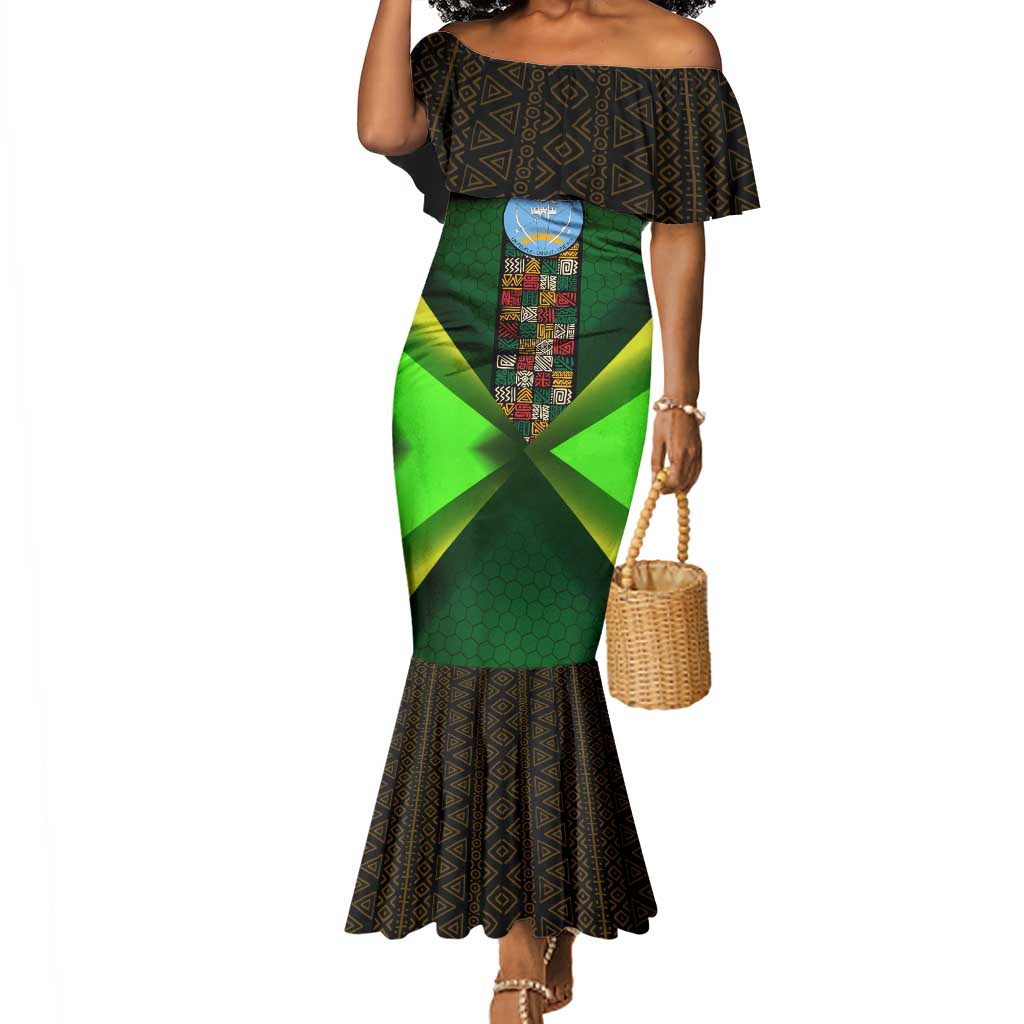 Mali Map Mermaid Dress Vulture in Gliding Flight - African Patterns Design