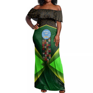 Mali Map Off Shoulder Maxi Dress Vulture in Gliding Flight - African Patterns Design