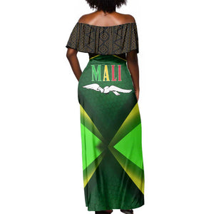 Mali Map Off Shoulder Maxi Dress Vulture in Gliding Flight - African Patterns Design