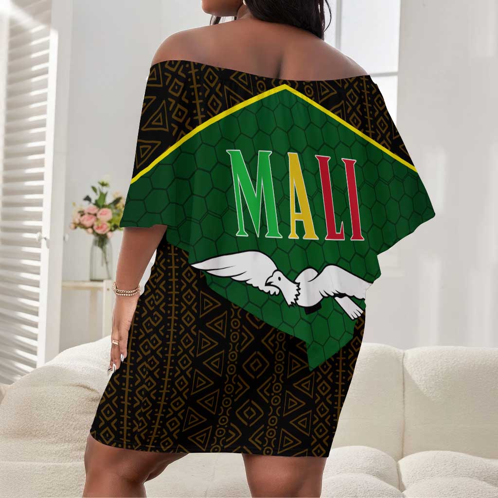 Mali Map Off Shoulder Short Dress Vulture in Gliding Flight - African Patterns Design