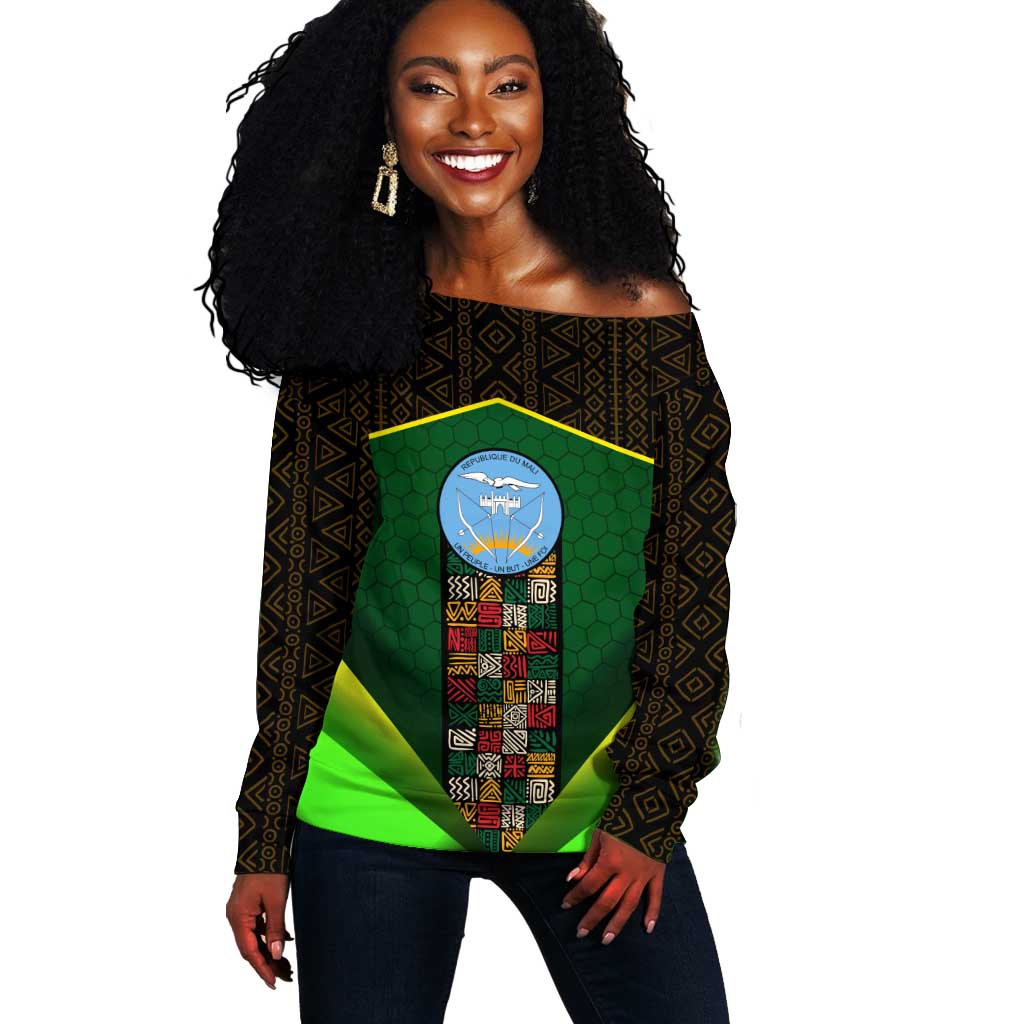 Mali Map Off Shoulder Sweater Vulture in Gliding Flight - African Patterns Design