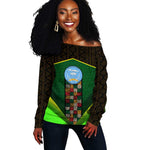 Mali Map Off Shoulder Sweater Vulture in Gliding Flight - African Patterns Design