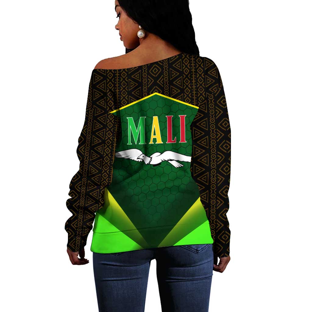 Mali Map Off Shoulder Sweater Vulture in Gliding Flight - African Patterns Design