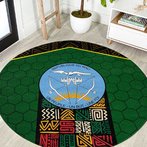 Mali Map Round Carpet Vulture in Gliding Flight - African Patterns Design