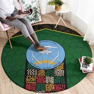 Mali Map Round Carpet Vulture in Gliding Flight - African Patterns Design