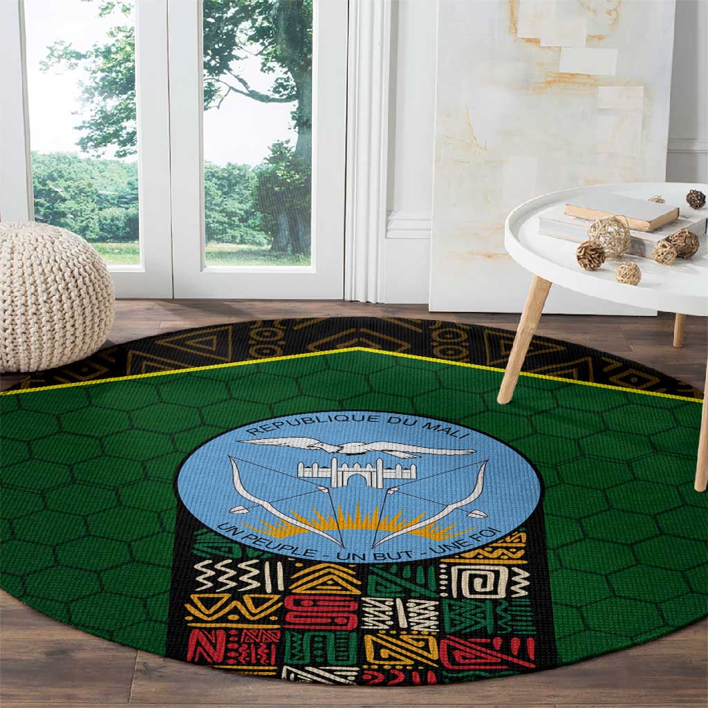 Mali Map Round Carpet Vulture in Gliding Flight - African Patterns Design