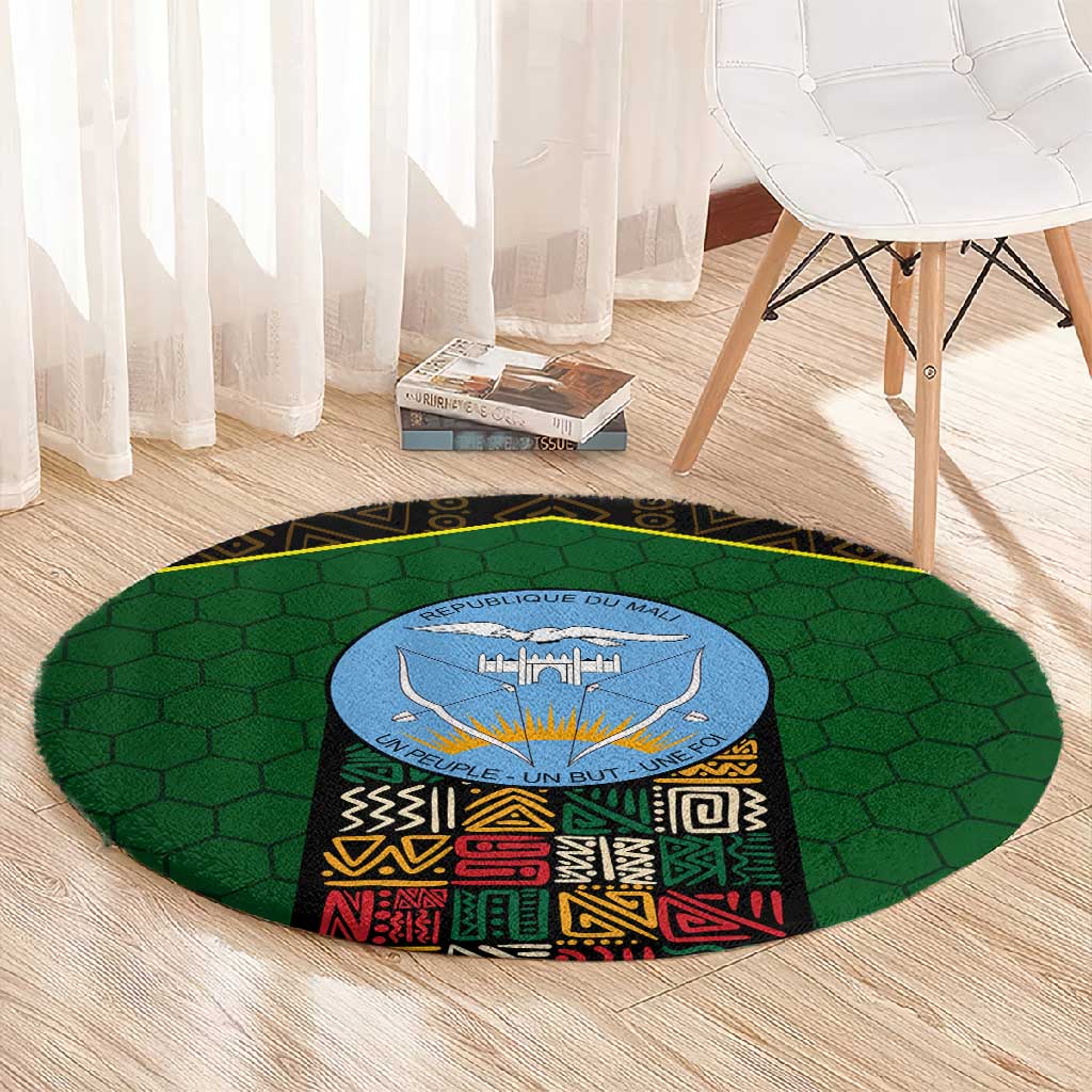 Mali Map Round Carpet Vulture in Gliding Flight - African Patterns Design