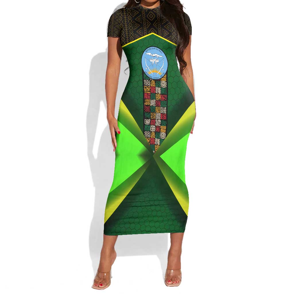 Mali Map Short Sleeve Bodycon Dress Vulture in Gliding Flight - African Patterns Design TS04