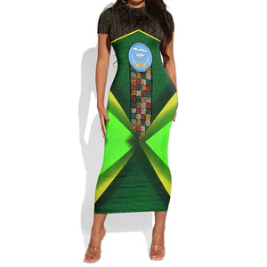 Mali Map Short Sleeve Bodycon Dress Vulture in Gliding Flight - African Patterns Design TS04