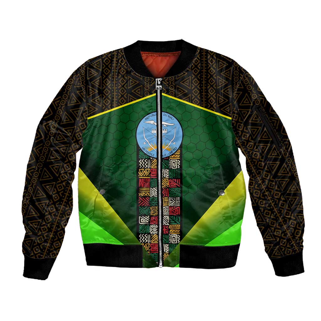 Mali Map Sleeve Zip Bomber Jacket Vulture in Gliding Flight - African Patterns Design