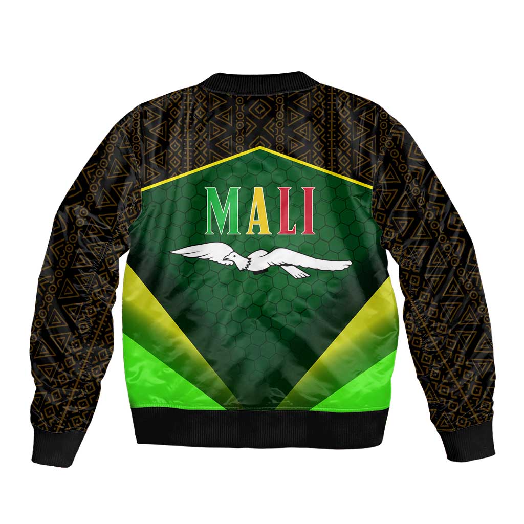 Mali Map Sleeve Zip Bomber Jacket Vulture in Gliding Flight - African Patterns Design