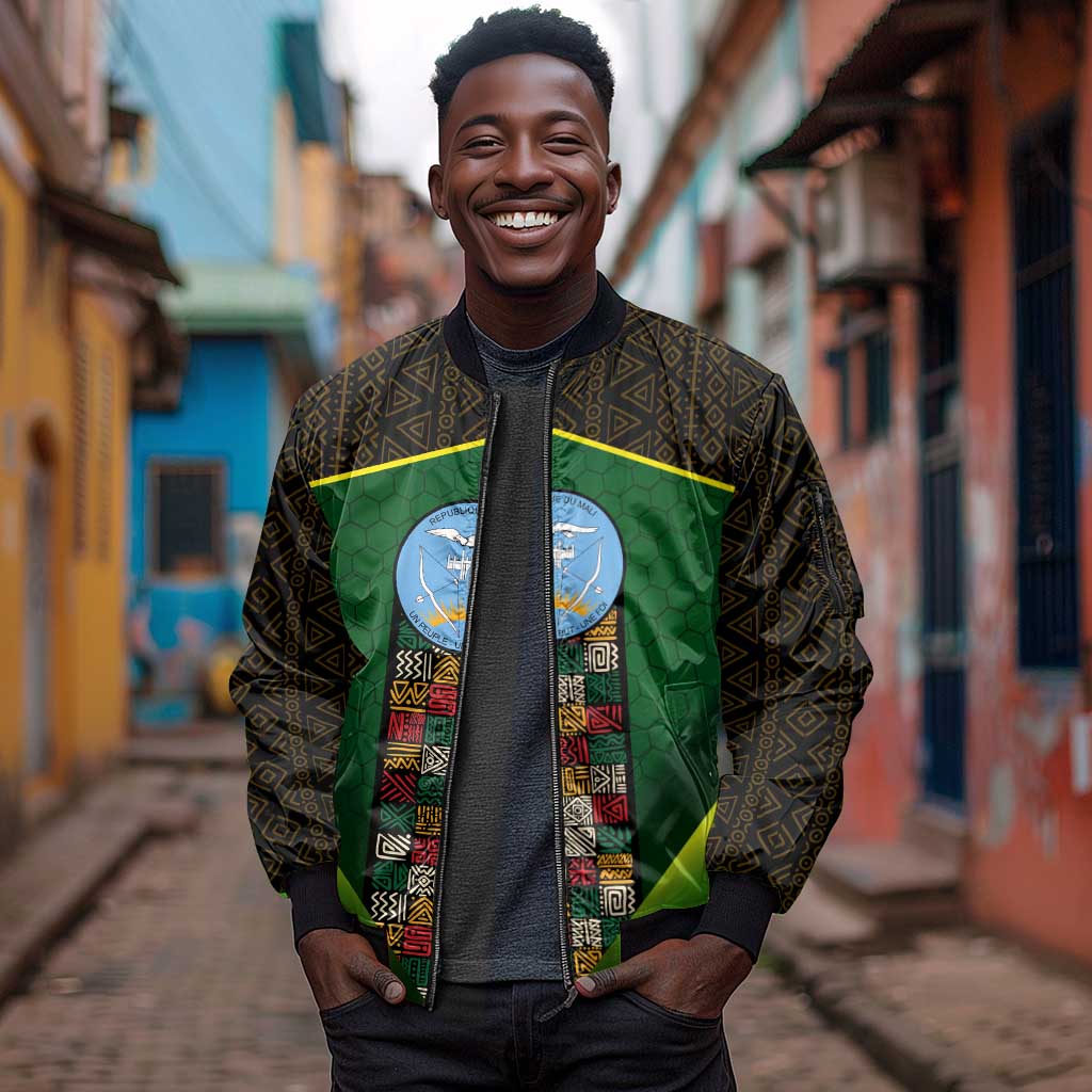 Mali Map Sleeve Zip Bomber Jacket Vulture in Gliding Flight - African Patterns Design