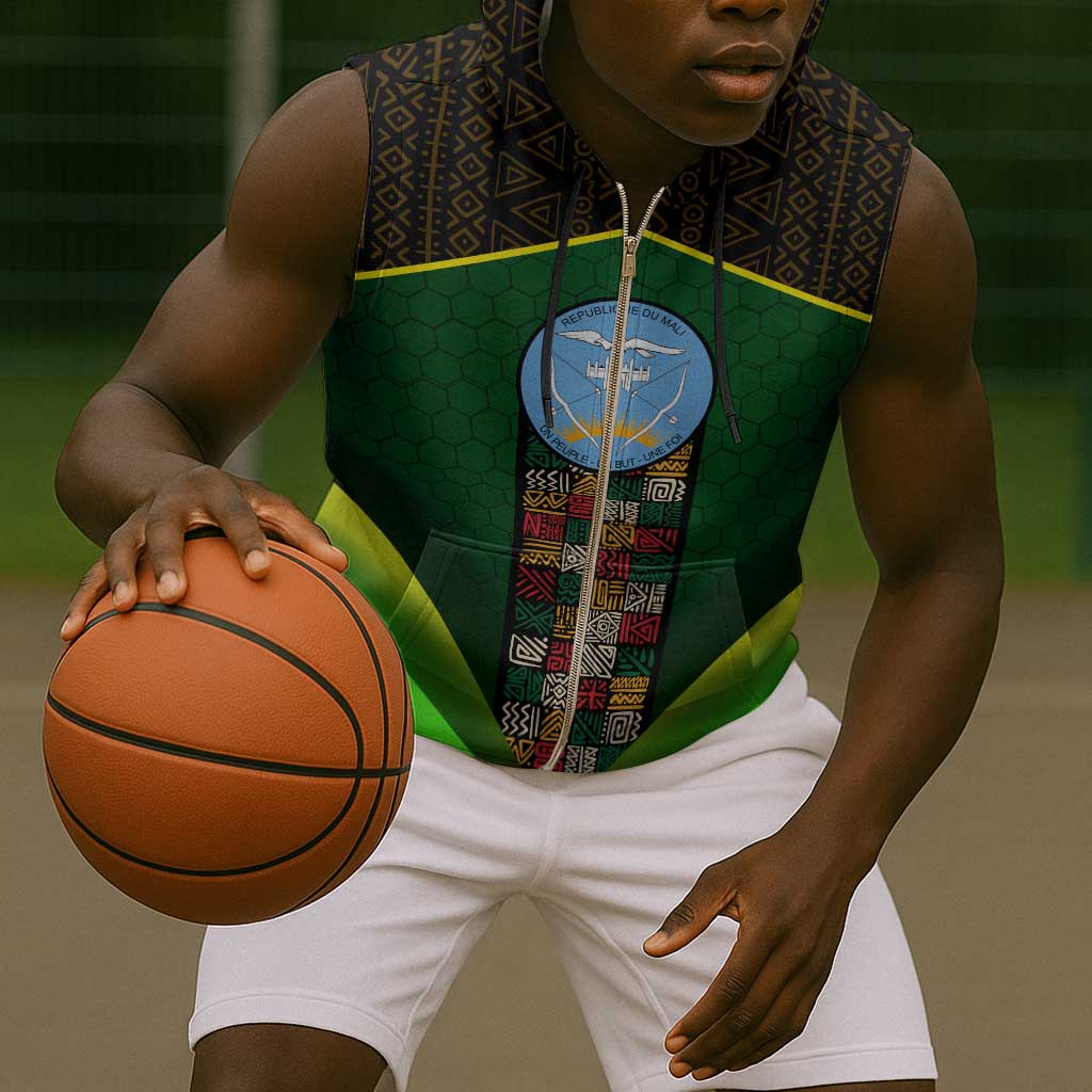 Mali Map Sleeveless Zip Hoodie Vulture in Gliding Flight - African Patterns Design - African Pride