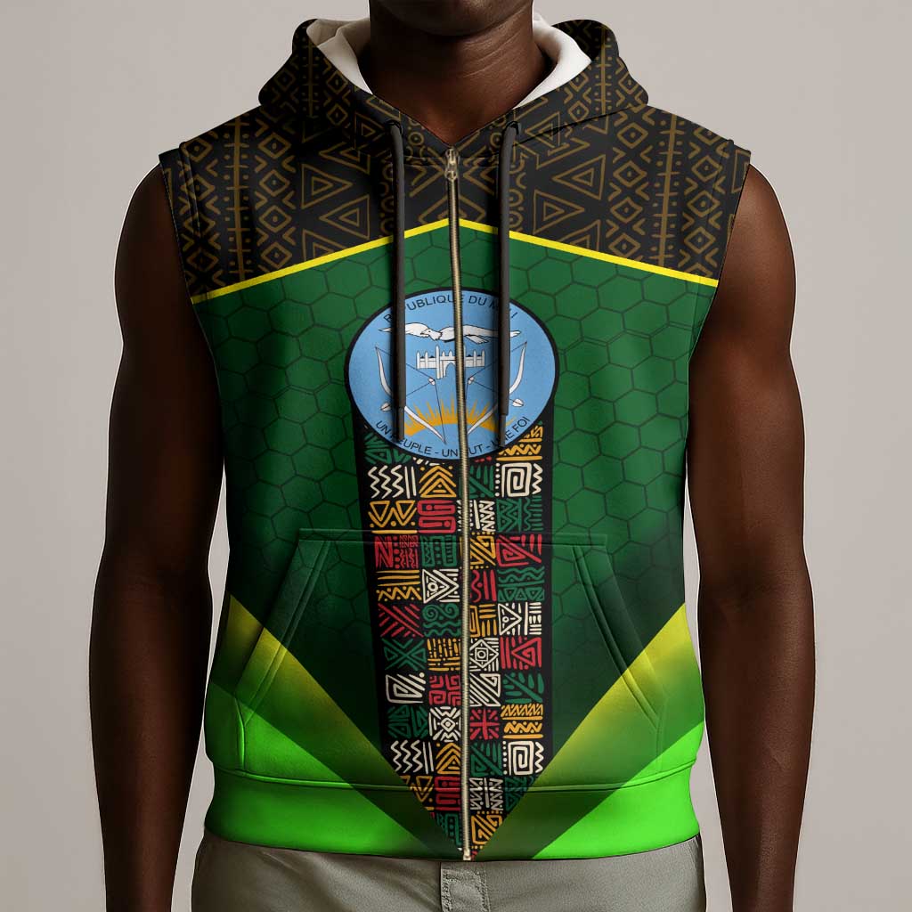 Mali Map Sleeveless Zip Hoodie Vulture in Gliding Flight - African Patterns Design - African Pride