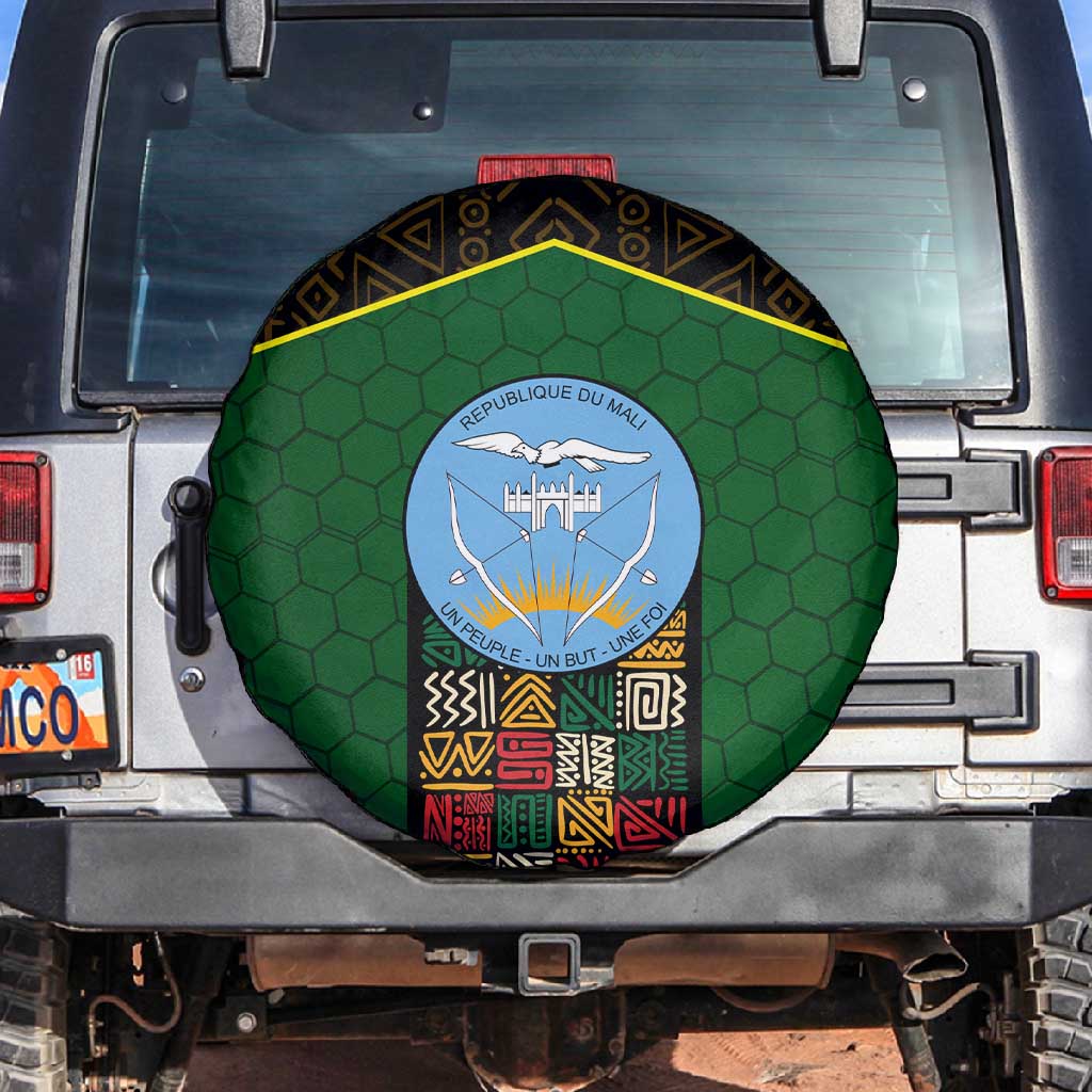 Mali Map Spare Tire Cover Vulture in Gliding Flight - African Patterns Design