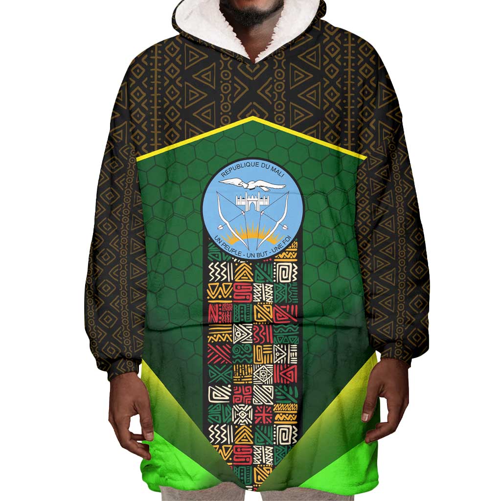Mali Map Wearable Blanket Hoodie Vulture in Gliding Flight - African Patterns Design