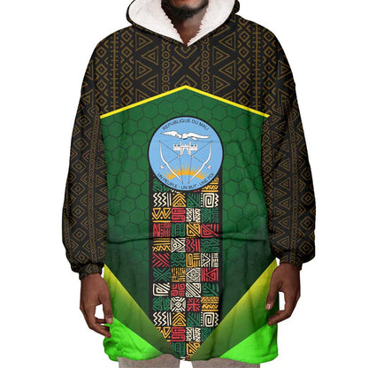 Mali Map Wearable Blanket Hoodie Vulture in Gliding Flight - African Patterns Design