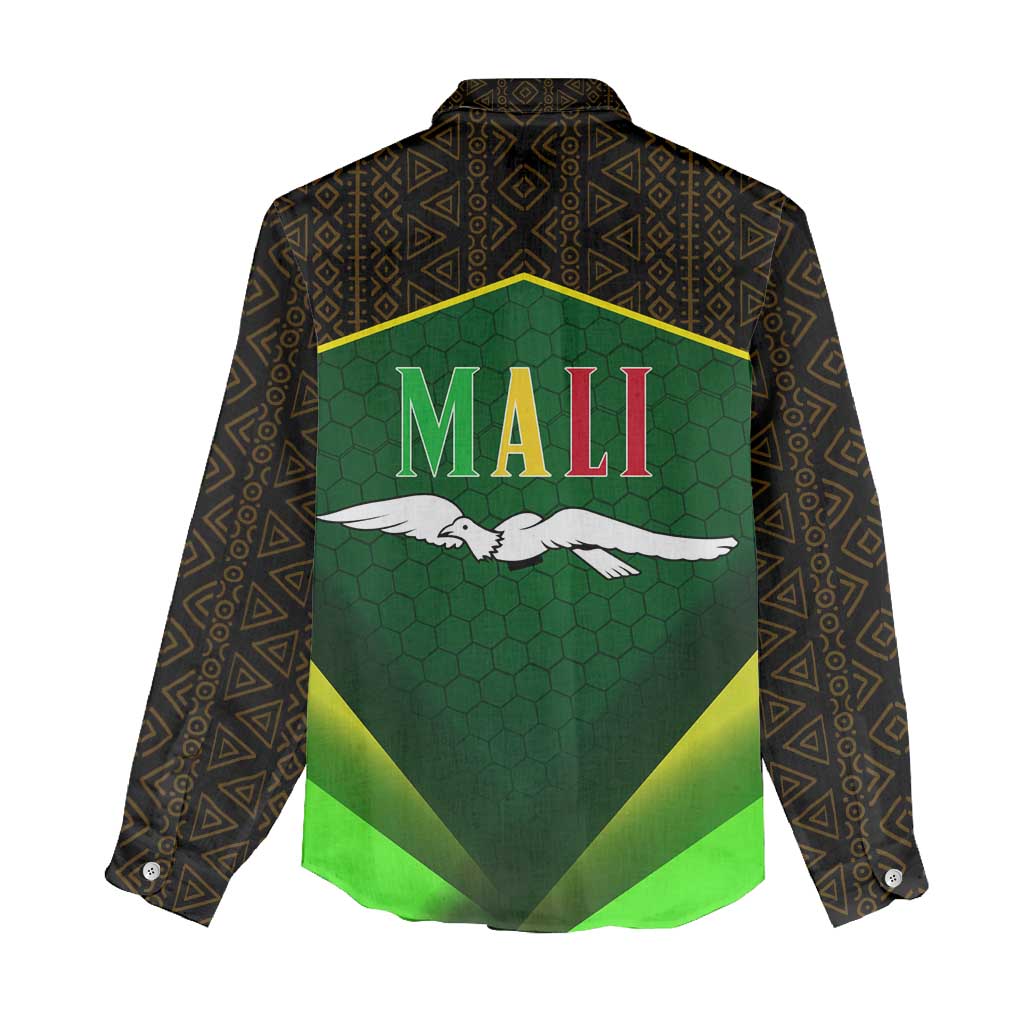 Mali Map Women Casual Shirt Vulture in Gliding Flight - African Patterns Design