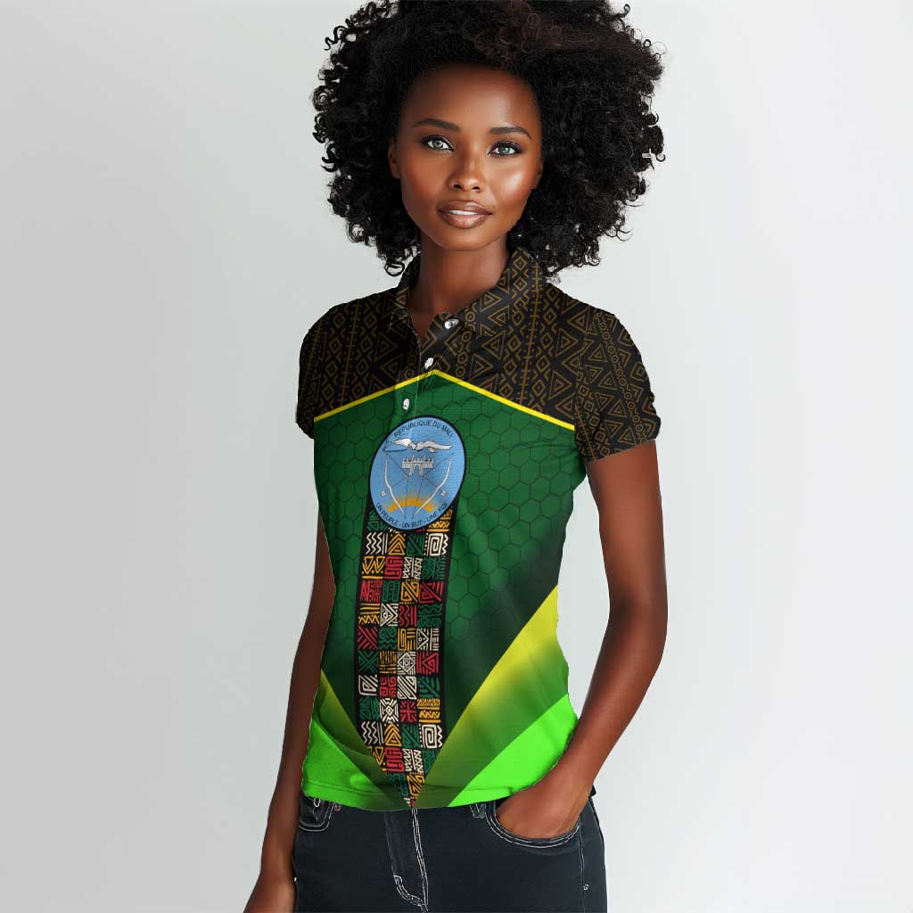 Mali Map Women Polo Shirt Vulture in Gliding Flight - African Patterns Design